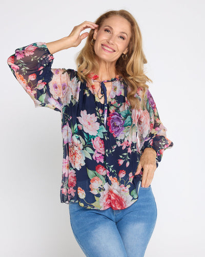 Bluse med blomsterprint